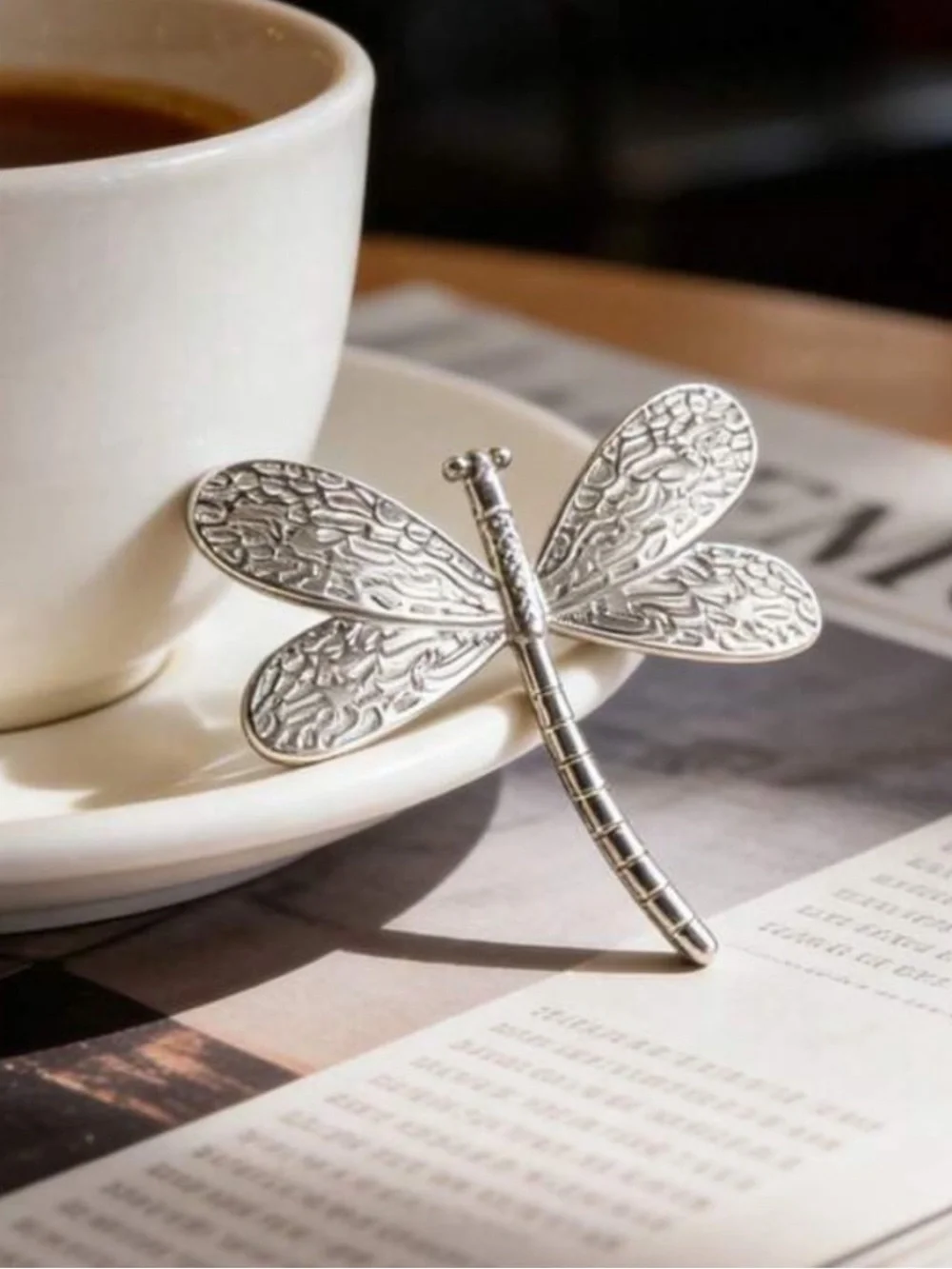 Anthropologie Silver Textured Dragonfly Accent